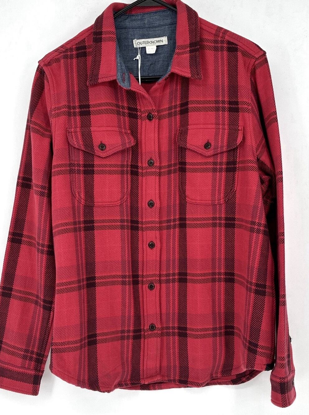 NWT Outerknown Sz M/Lg Red Plaid The Blanket Shirt LS Btn Cuff Soft Cozy Organic